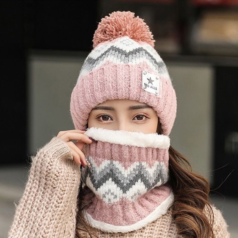 2022-Winter-Warm-Beanies-Hat-Ring-Scarf-2-Piece-Woman-Pompoms-Hats-Knitted-Caps-s-Fashion-2.jpg